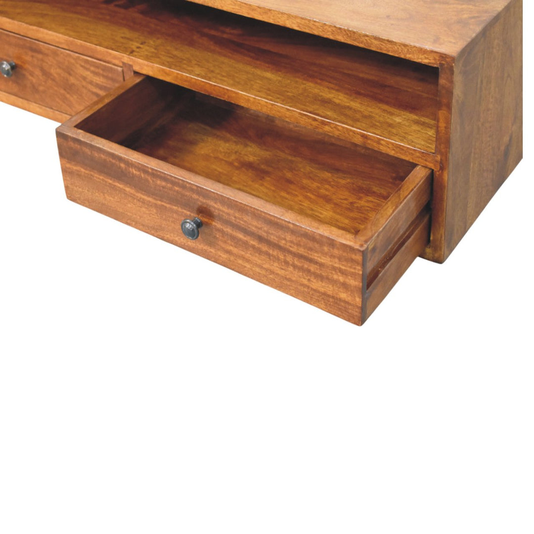 Solid Wood Lunar Wall-Mounted Media Unit, 2-Drawers, Chestnut, Brown