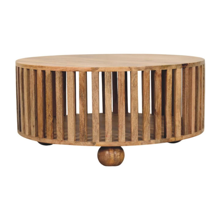 Solid Wood Slatted Round Coffee Table, Oak-ish, Light Brown