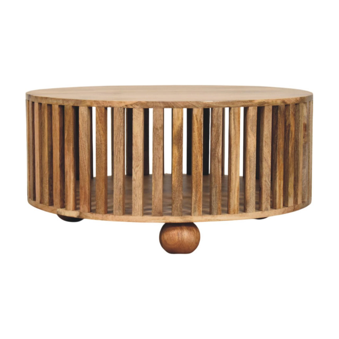 Solid Wood Slatted Round Coffee Table, Oak-ish, Light Brown