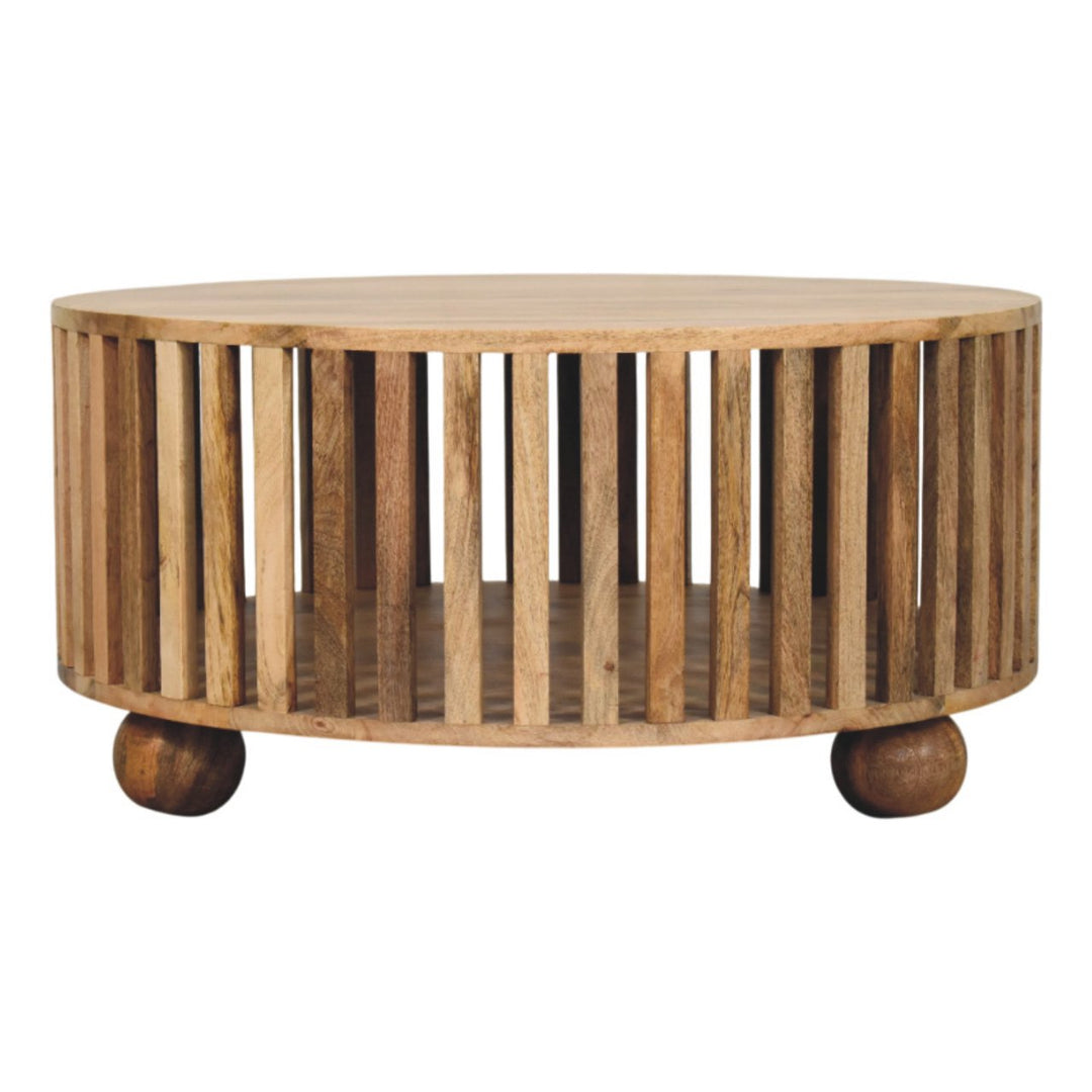 Solid Wood Slatted Round Coffee Table, Oak-ish, Light Brown