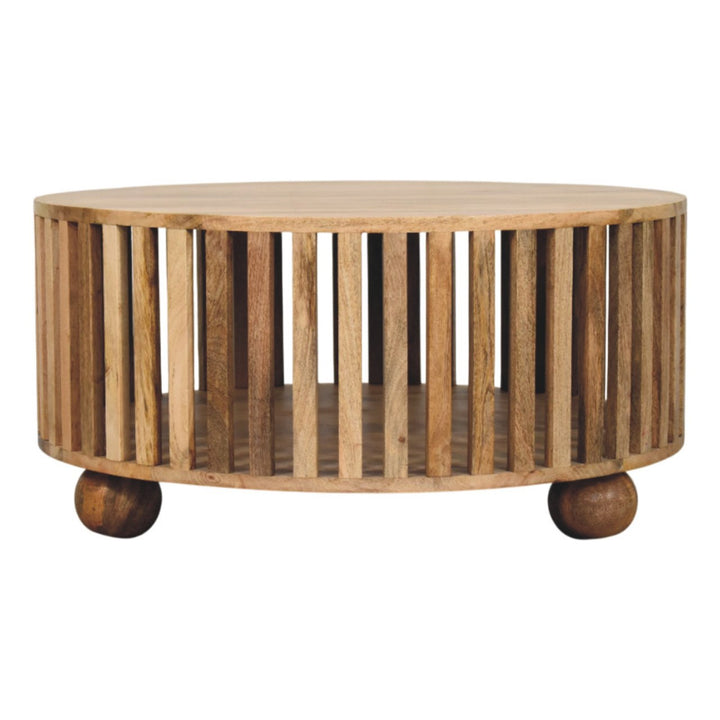 Solid Wood Slatted Round Coffee Table, Oak-ish, Light Brown