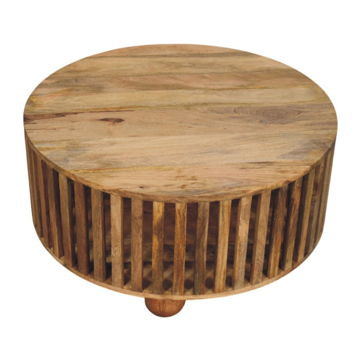 Solid Wood Slatted Round Coffee Table, Oak-ish, Light Brown