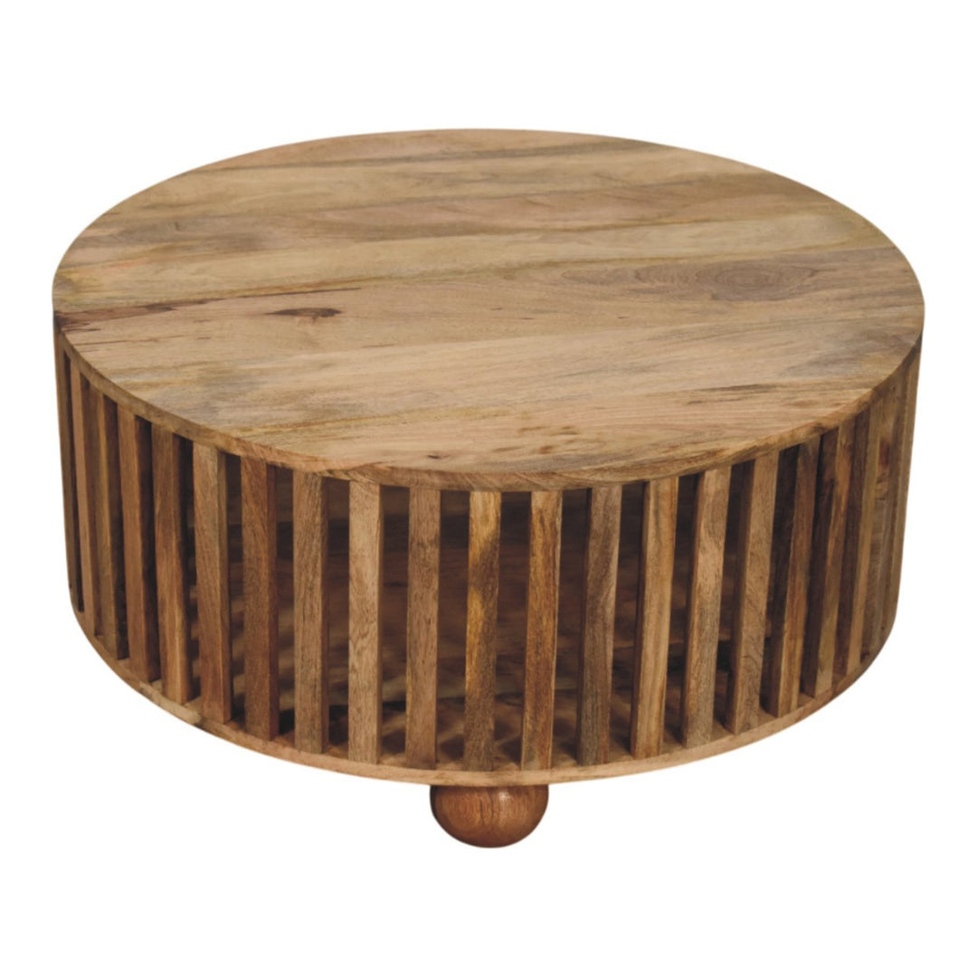 Solid Wood Slatted Round Coffee Table, Oak-ish, Light Brown