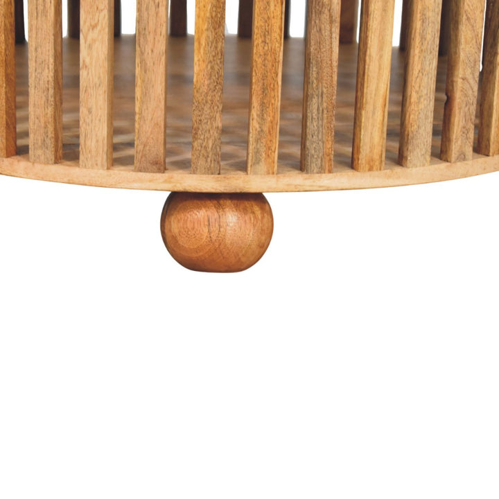 Solid Wood Slatted Round Coffee Table, Oak-ish, Light Brown