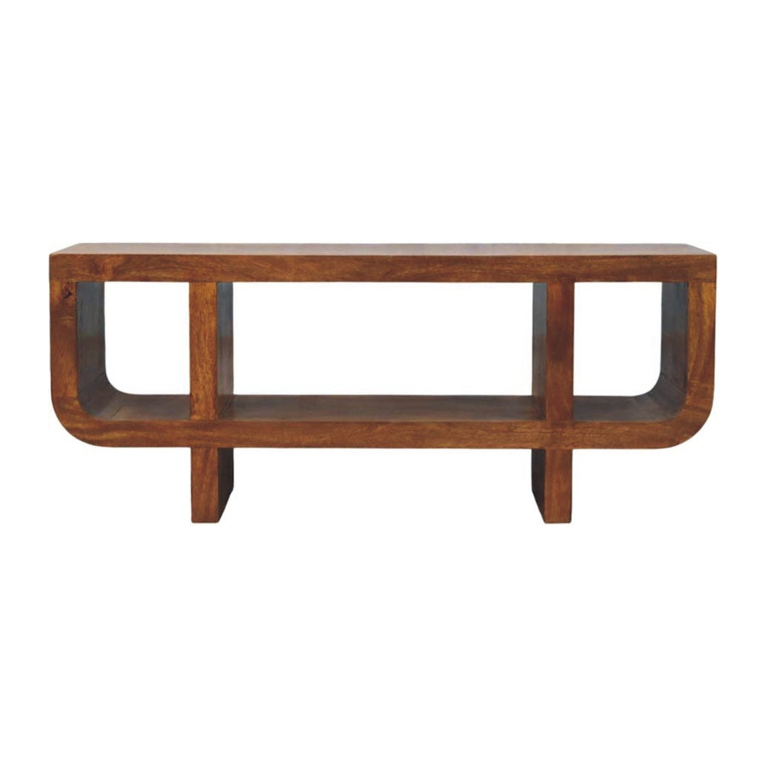Solid Wood Orion Curved Media Unit, 3 Open Slots, Chestnut, Brown