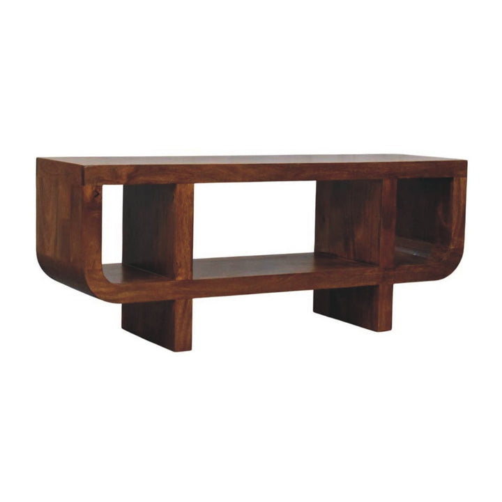 Solid Wood Orion Curved Media Unit, 3 Open Slots, Chestnut, Brown