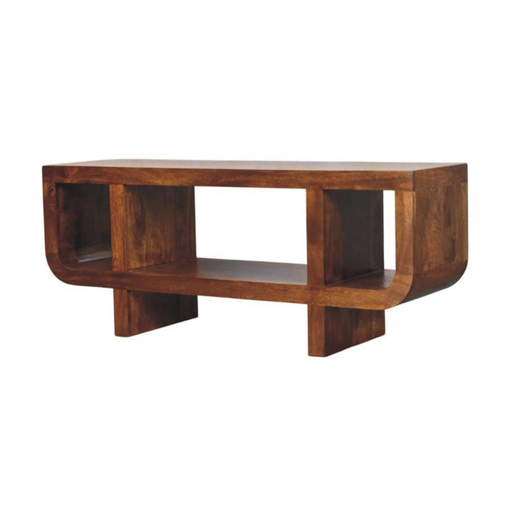 Solid Wood Orion Curved Media Unit, 3 Open Slots, Chestnut, Brown