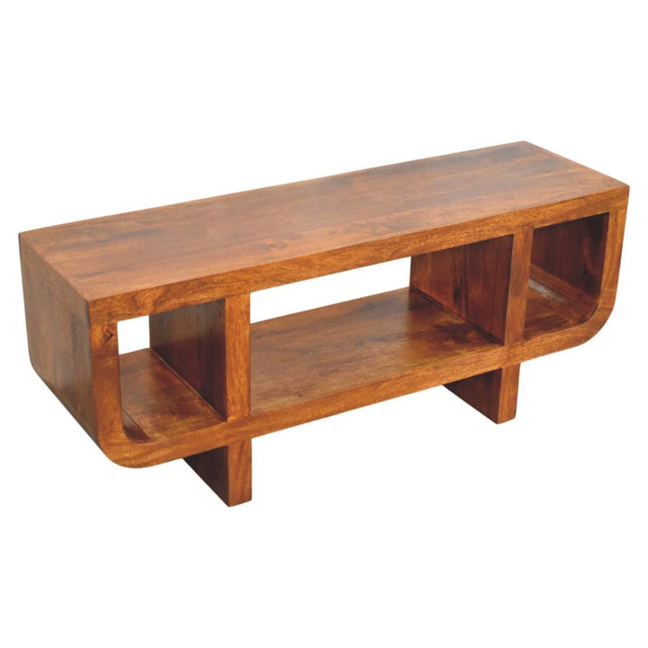 Solid Wood Orion Curved Media Unit, 3 Open Slots, Chestnut, Brown