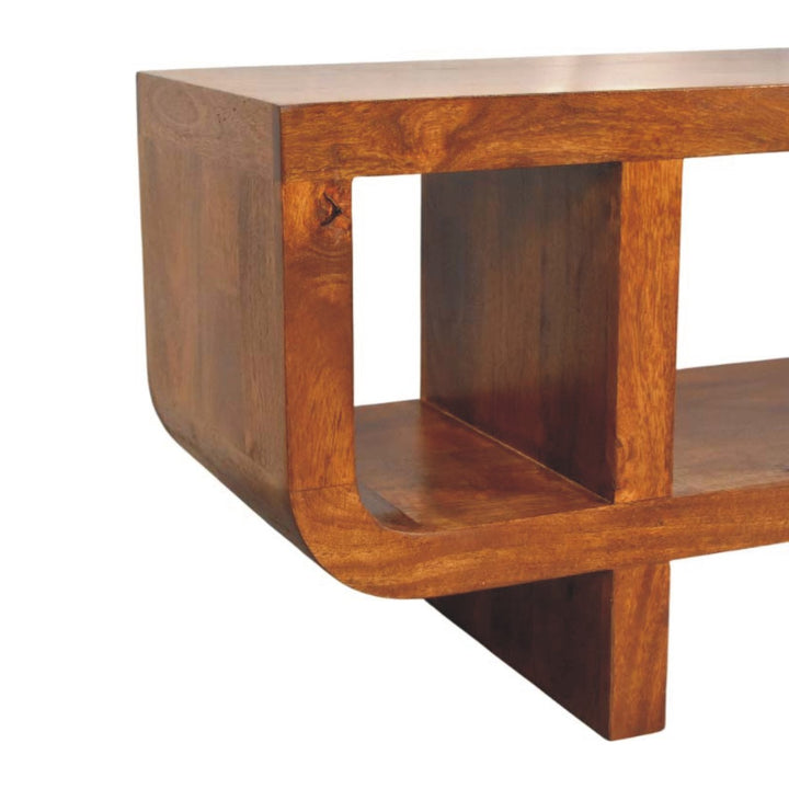 Solid Wood Orion Curved Media Unit, 3 Open Slots, Chestnut, Brown