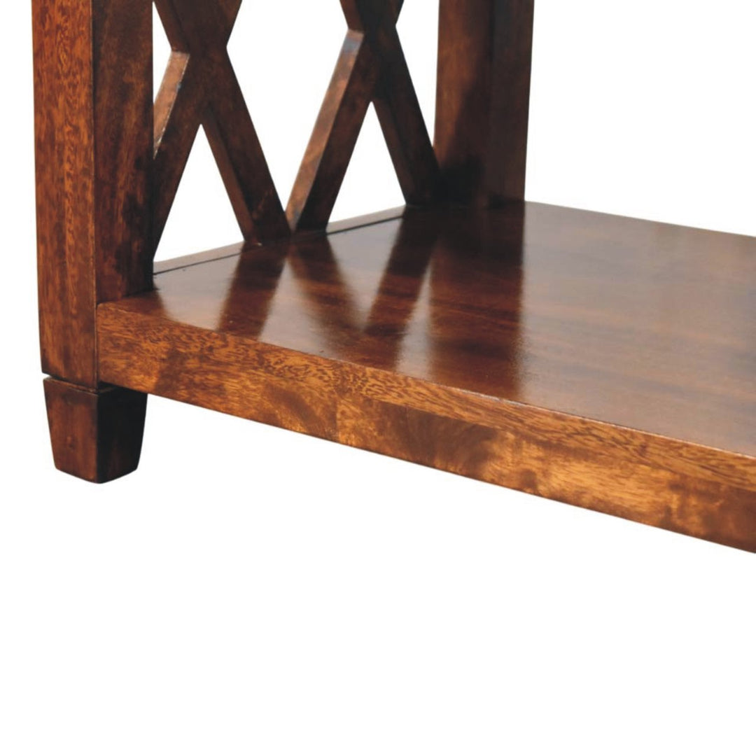 Solid Wood Belmont X-Frame Coffee Table, Chestnut, Dark Brown
