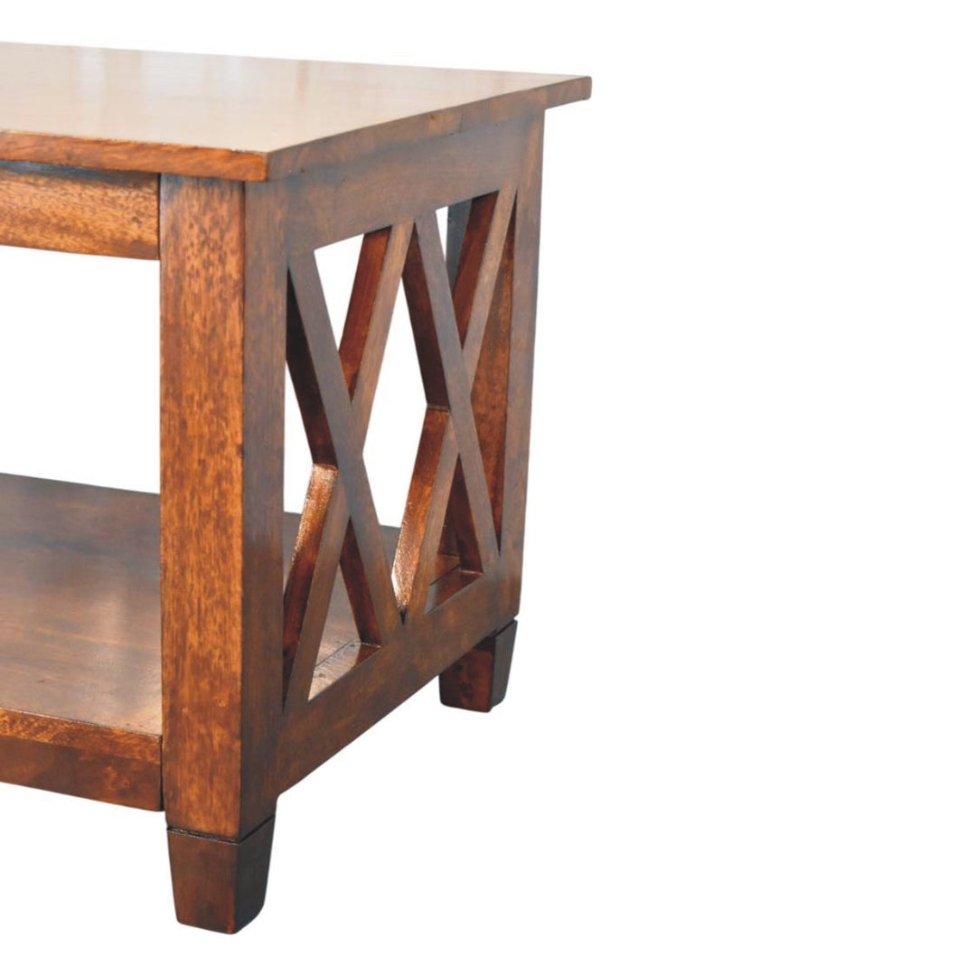 Solid Wood Belmont X-Frame Coffee Table, Chestnut, Dark Brown