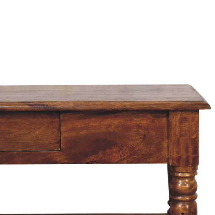 Solid Wood Turned Legs Chestnut Coffee Table, 2-Drawer s, 1 Open Slot, Brown