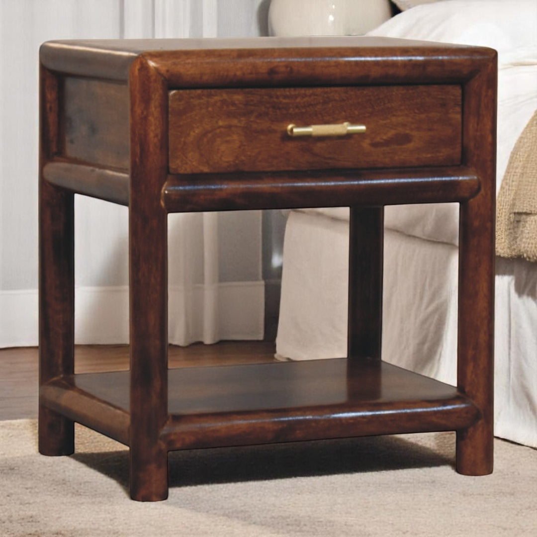 Solid Wood Regency Chestnut Nightstand, 1-Drawer, 1 Open-Slot, Brown