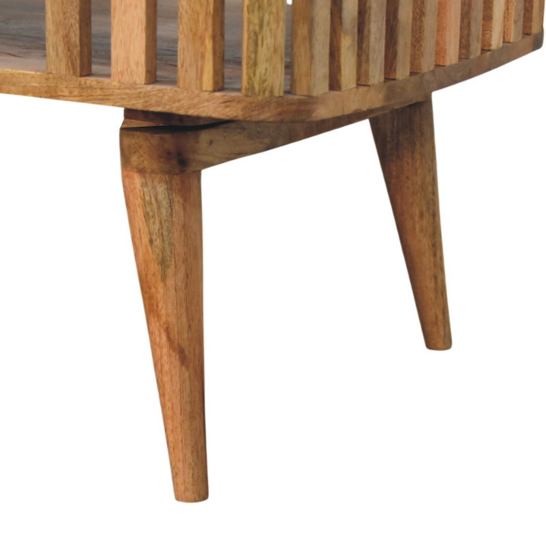 Solid Wood Slatted Oak-ish Coffee Table, Open Storage, Nordic Legs, Light Brown