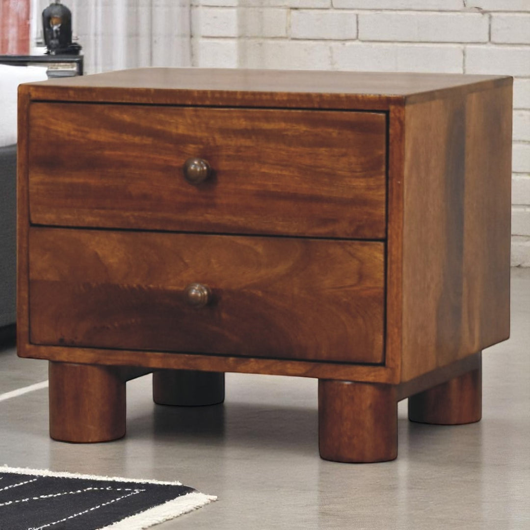 Solid Wood Tula Chestnut Nightstand, 2-Drawers, Brown