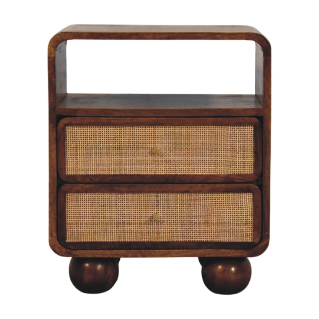 Solid Wood Larissa Chestnut Nightstand, 2-Drawers, 1 Open-Slot, Beige and Brown