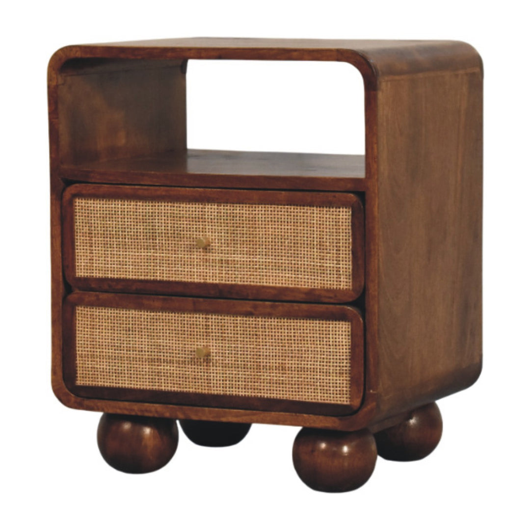 Solid Wood Larissa Chestnut Nightstand, 2-Drawers, 1 Open-Slot, Beige and Brown
