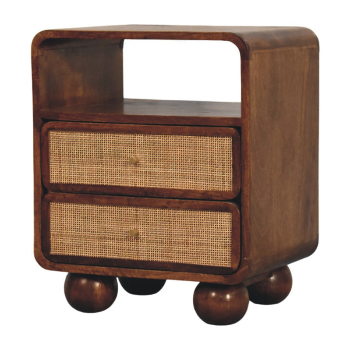 Solid Wood Larissa Chestnut Nightstand, 2-Drawers, 1 Open-Slot, Beige and Brown