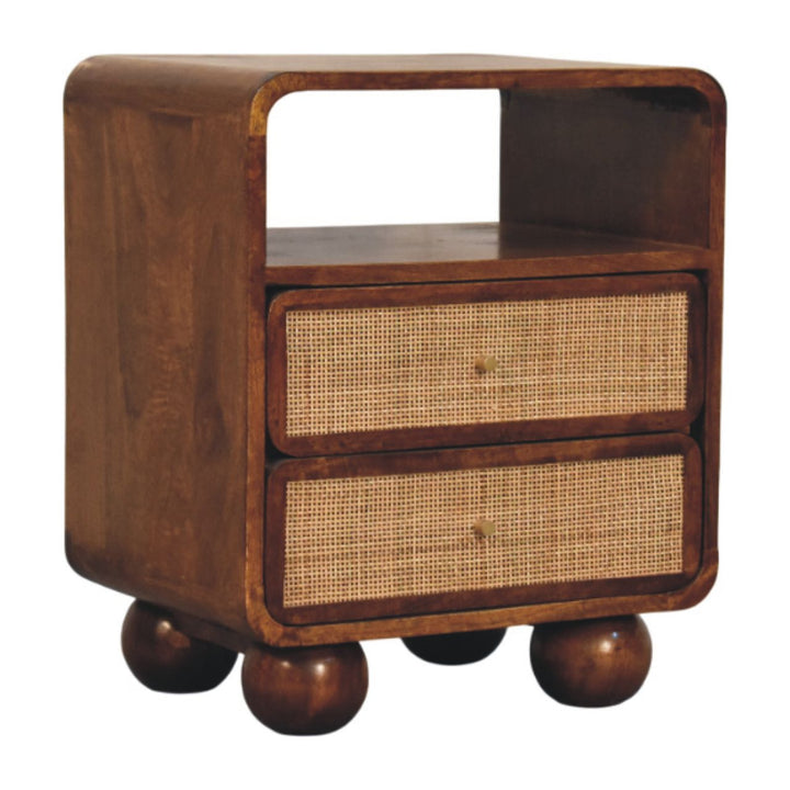 Solid Wood Larissa Chestnut Nightstand, 2-Drawers, 1 Open-Slot, Beige and Brown