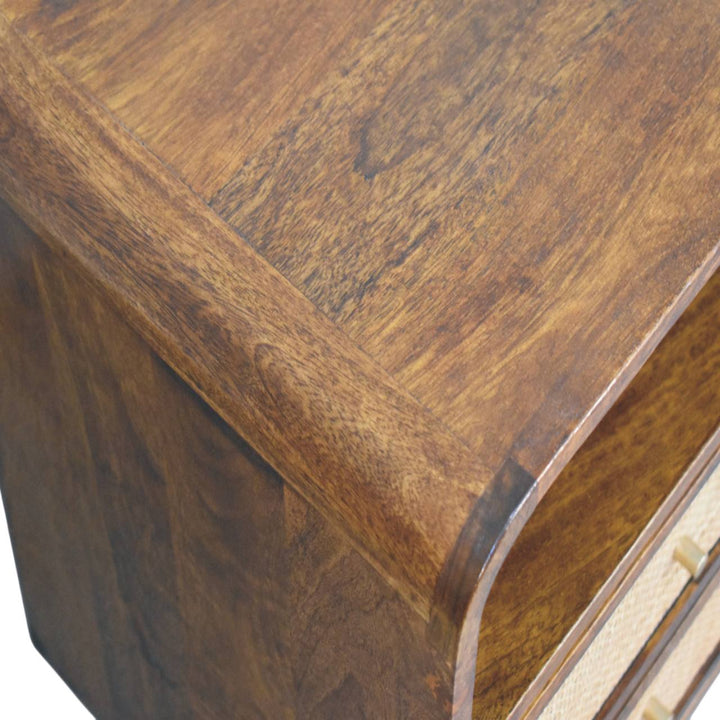 Solid Wood Larissa Chestnut Nightstand, 2-Drawers, 1 Open-Slot, Beige and Brown