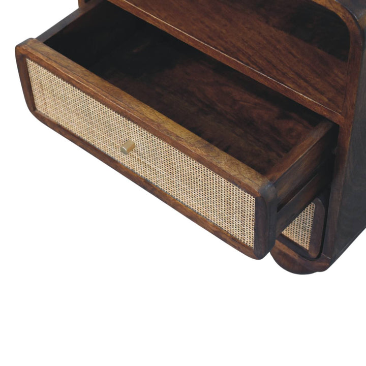 Solid Wood Larissa Chestnut Nightstand, 2-Drawers, 1 Open-Slot, Beige and Brown