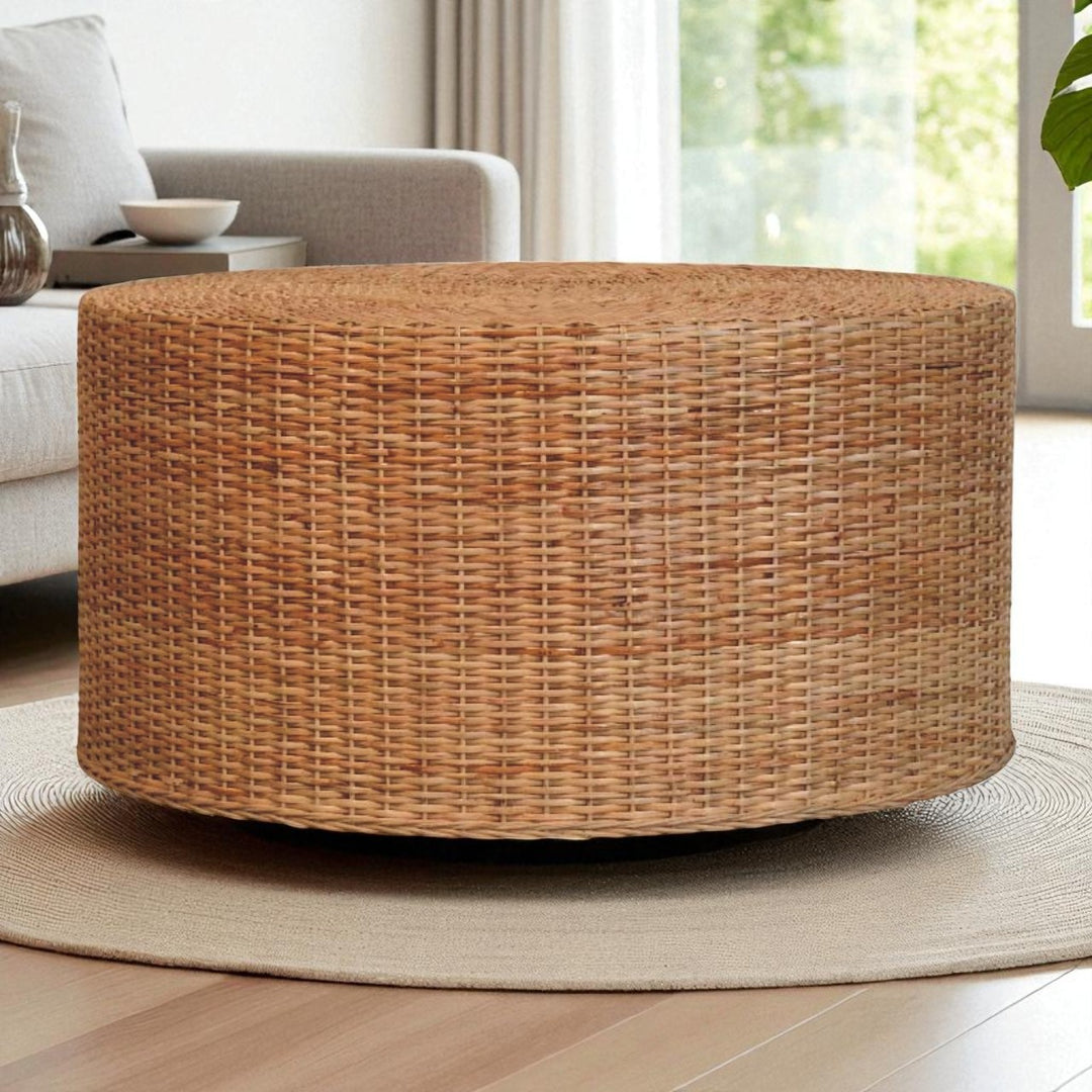 Solid Wood Regency Round Woven Coffee Table,Brown