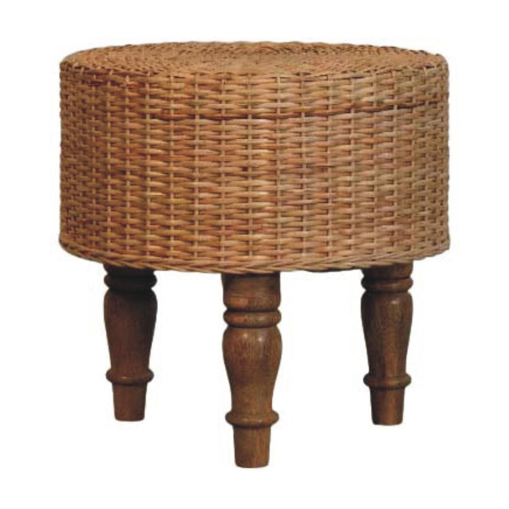 Solid Wood Regency Round Woven Stool,Brown