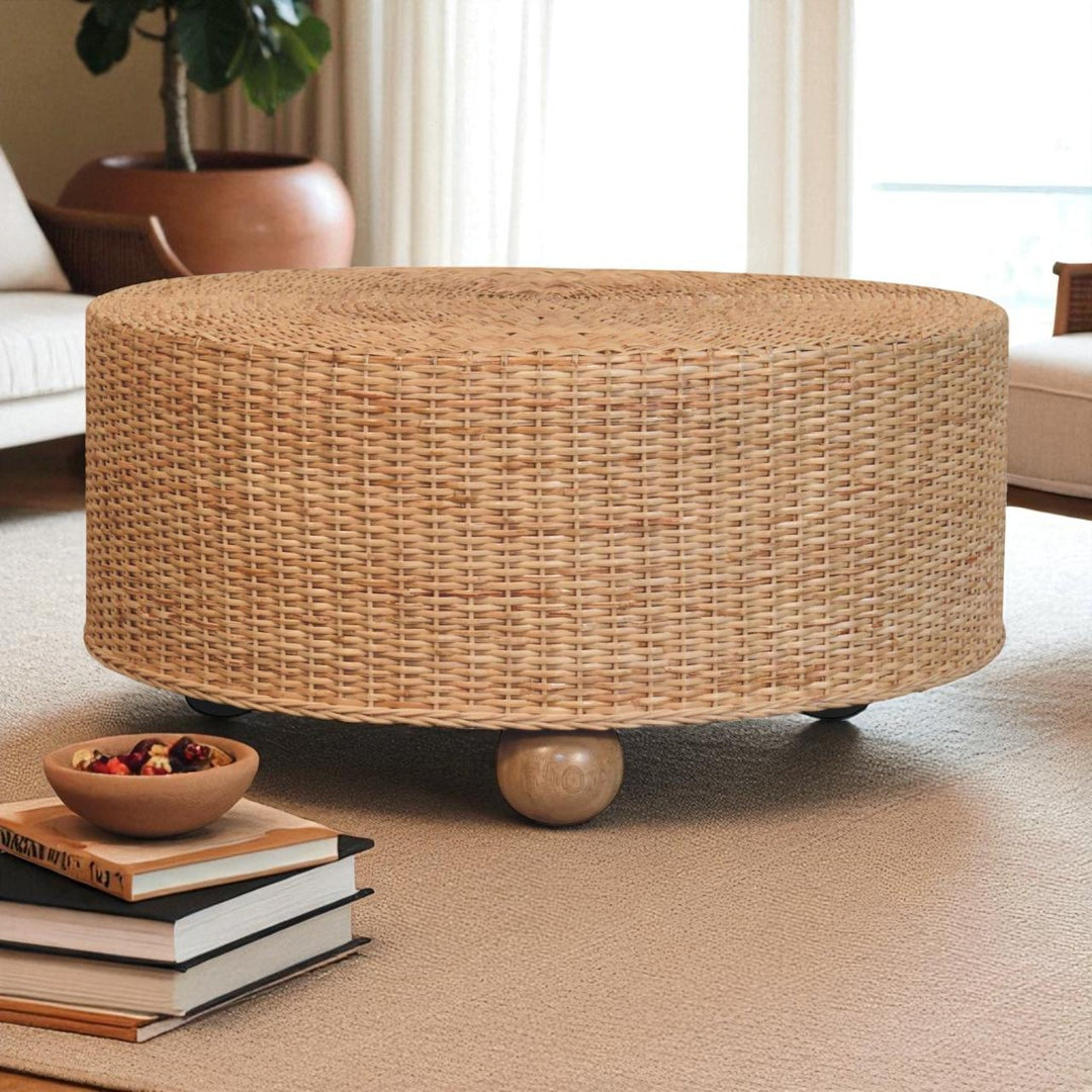Solid Wood Regency Round Woven Stool,Brown