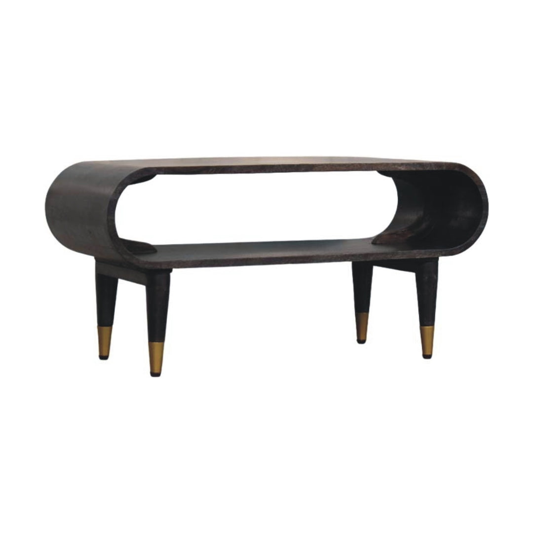 Solid Wood Velvet Mocha Curved Edge Console with Brass Accents