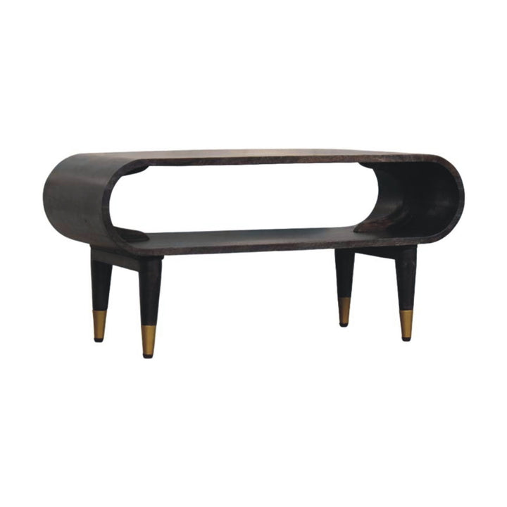 Solid Wood Velvet Mocha Curved Edge Console with Brass Accents