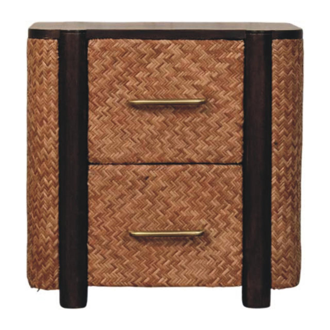 Solid Wood Havana Canefront Drawers,Brown with 2 Drawers