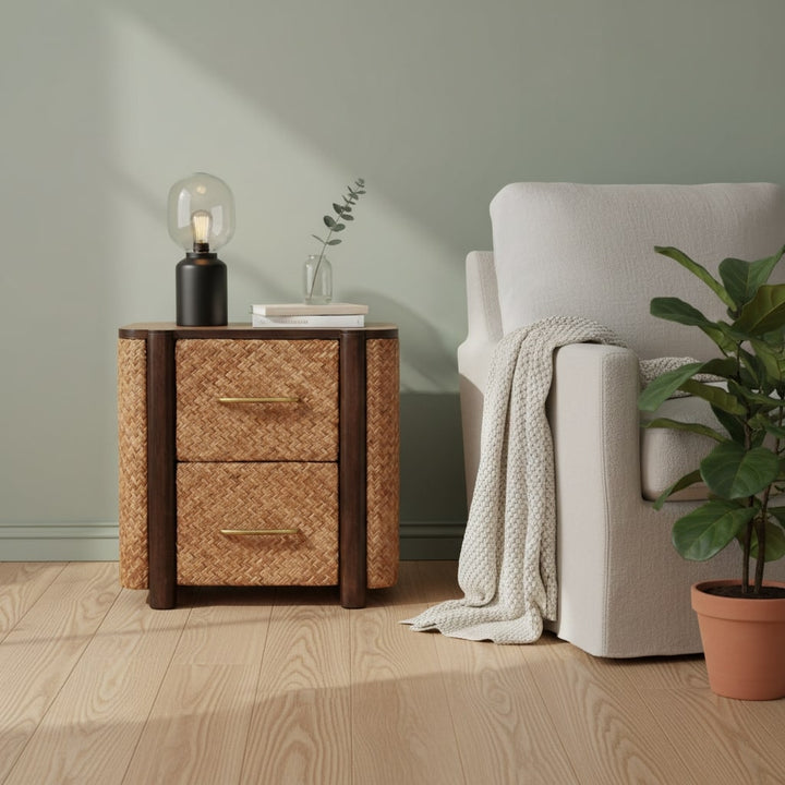 Solid Wood Havana Canefront Drawers,Brown with 2 Drawers