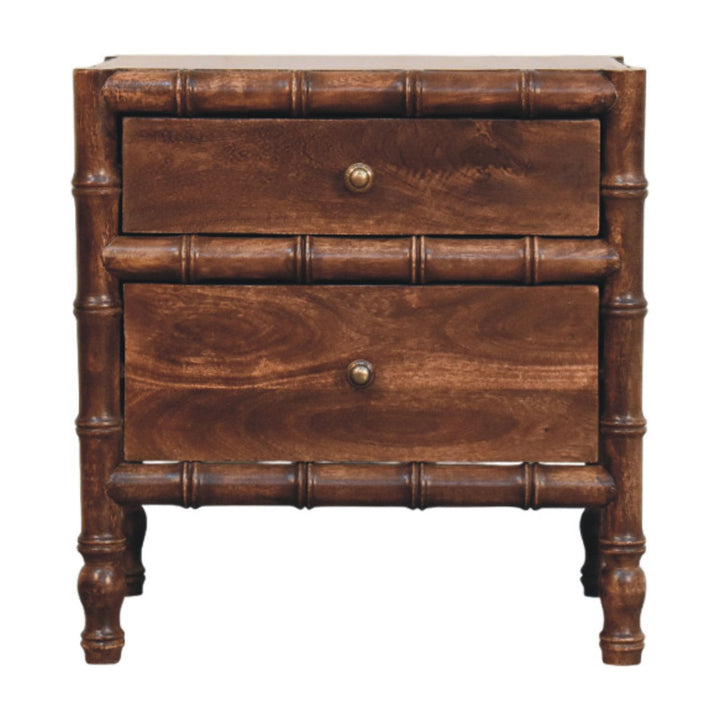 Solid Wood Bamboo Frame Nightstand in Roasted Almond,Brown with 2 Drawers