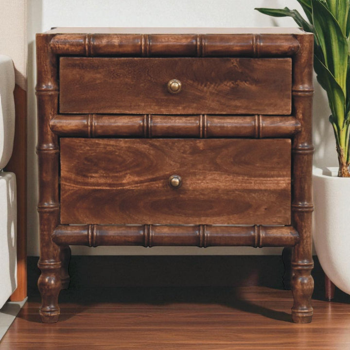 Solid Wood Bamboo Frame Nightstand in Roasted Almond,Brown with 2 Drawers