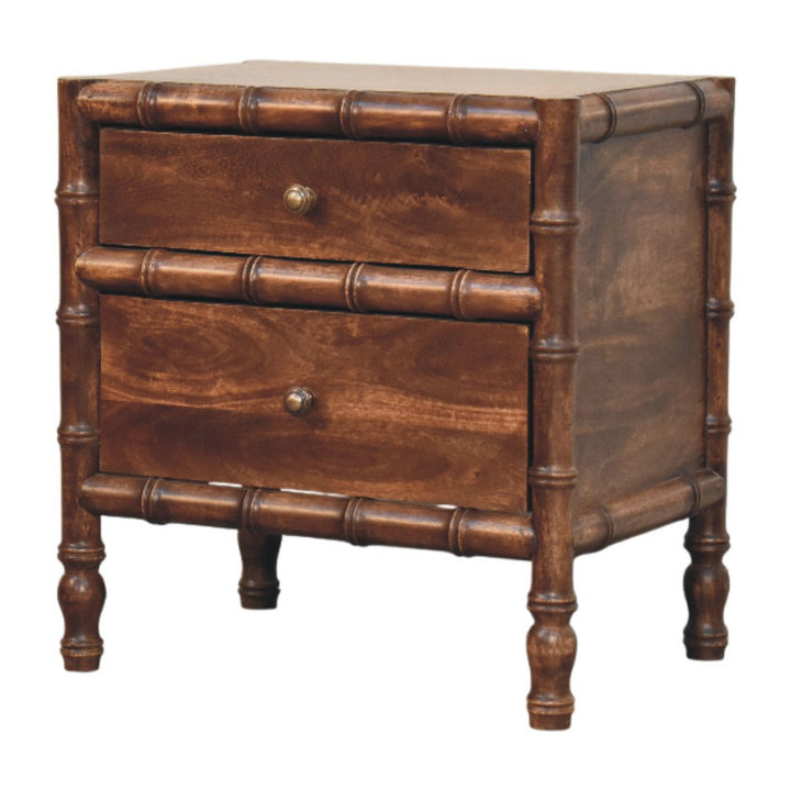 Solid Wood Bamboo Frame Nightstand in Roasted Almond,Brown with 2 Drawers
