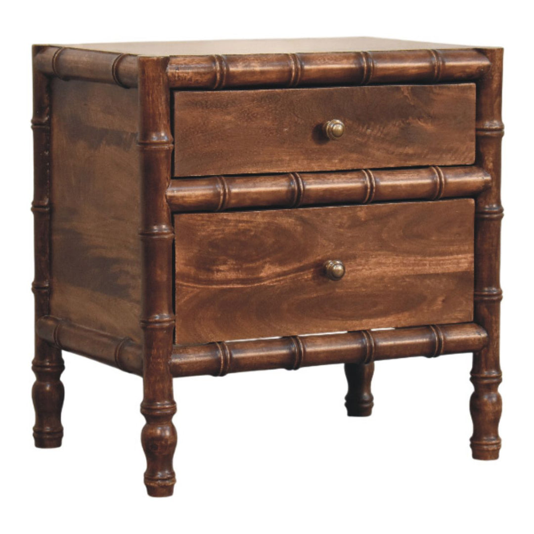Solid Wood Bamboo Frame Nightstand in Roasted Almond,Brown with 2 Drawers