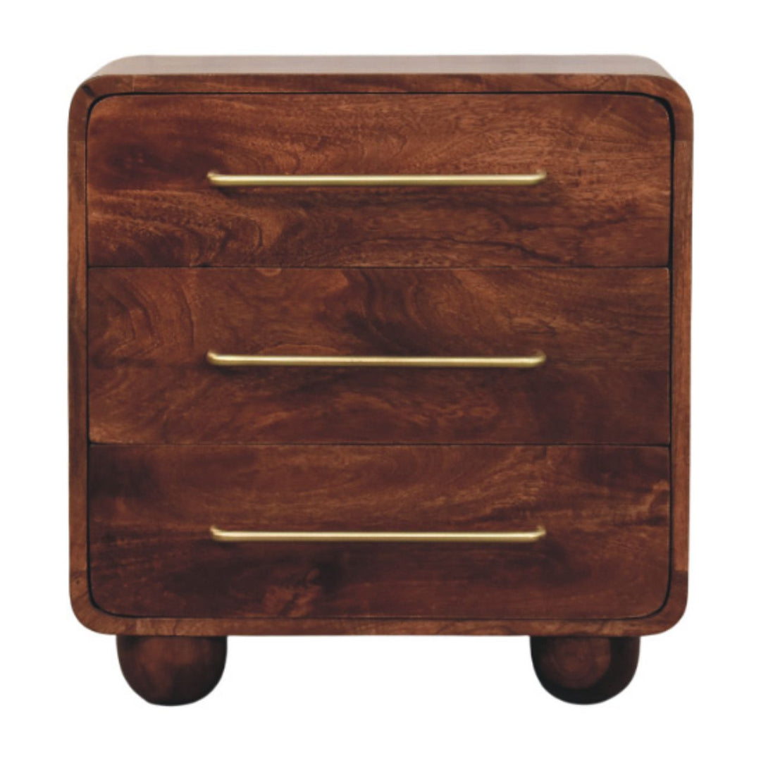 Solid Wood 3-Drawer Rounded Chest,Brown