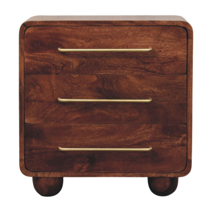 Solid Wood 3-Drawer Rounded Chest,Brown