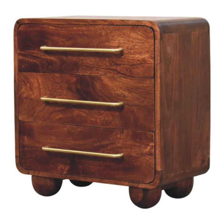 Solid Wood 3-Drawer Rounded Chest,Brown