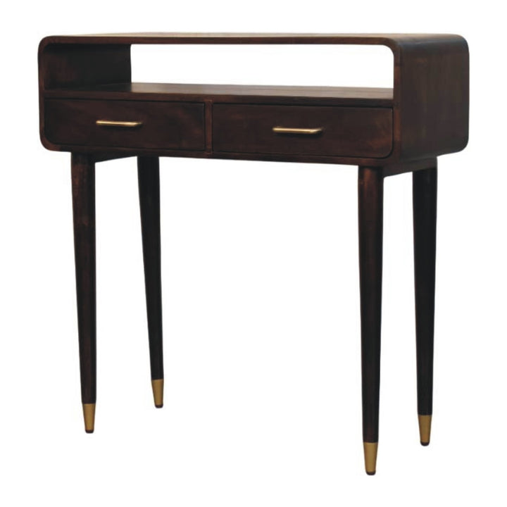 Solid Wood Apollo Loop Console Desk,Brown with 2-Drawers,1-shelf