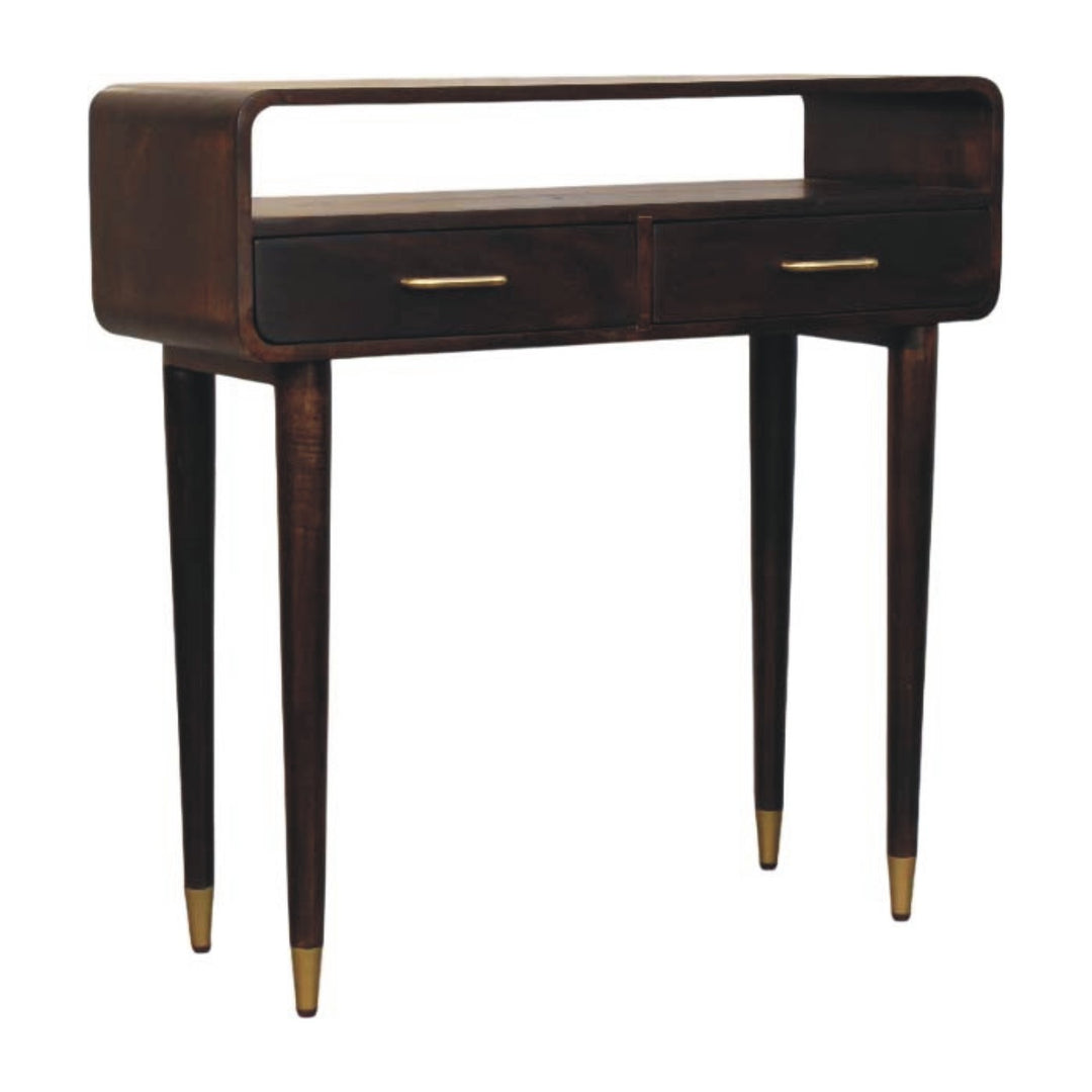 Solid Wood Apollo Loop Console Desk,Brown with 2-Drawers,1-shelf