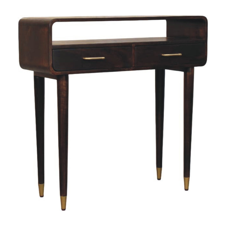 Solid Wood Apollo Loop Console Desk,Brown with 2-Drawers,1-shelf