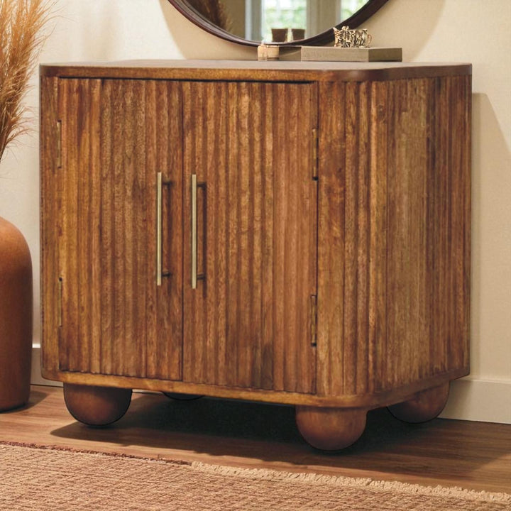 Solid Wood Solis Fluted Cabinet,Brown,2-Drawers
