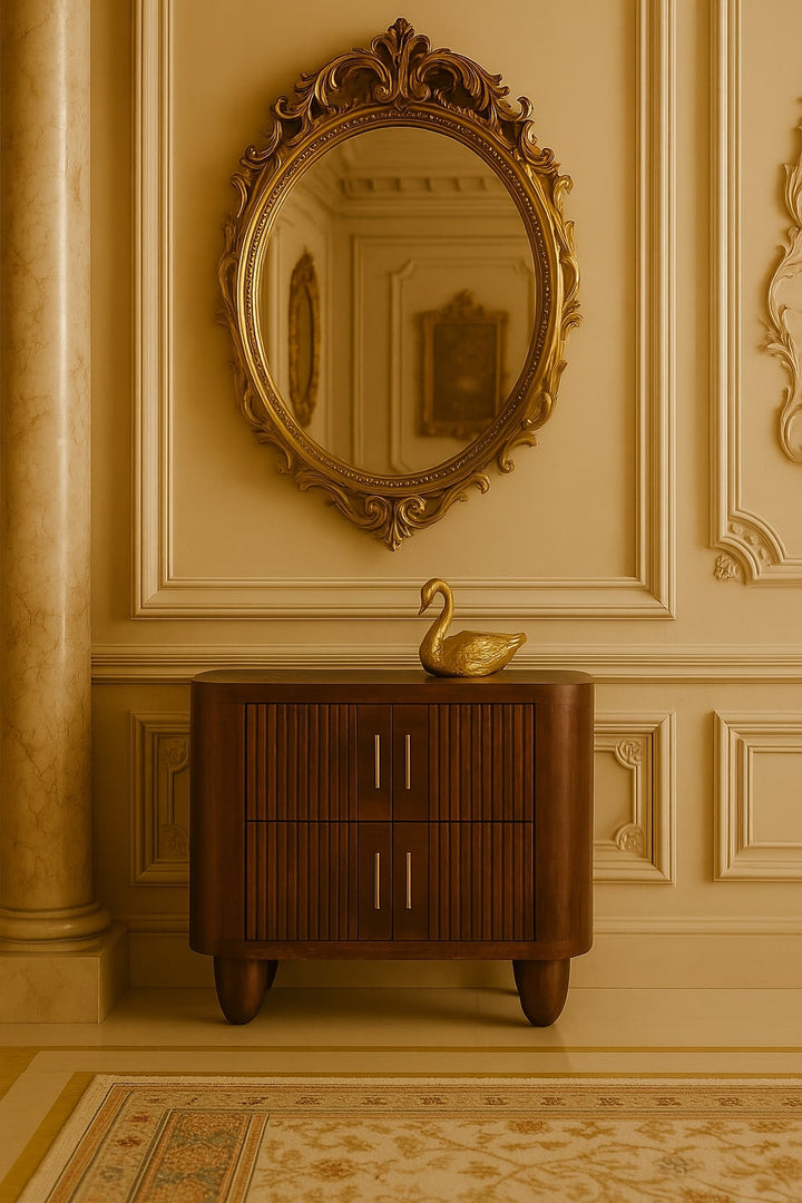 Solid Wood Marlowe Fluted Nightstand,Brown,2-Drawers