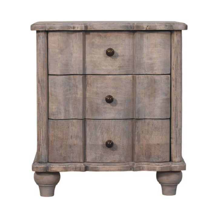 Solid Wood Beaumont Curved Nightstand,Grey,3-Drawers