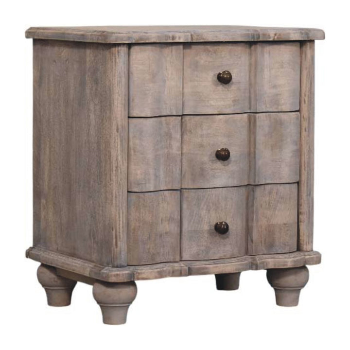 Solid Wood Beaumont Curved Nightstand,Grey,3-Drawers