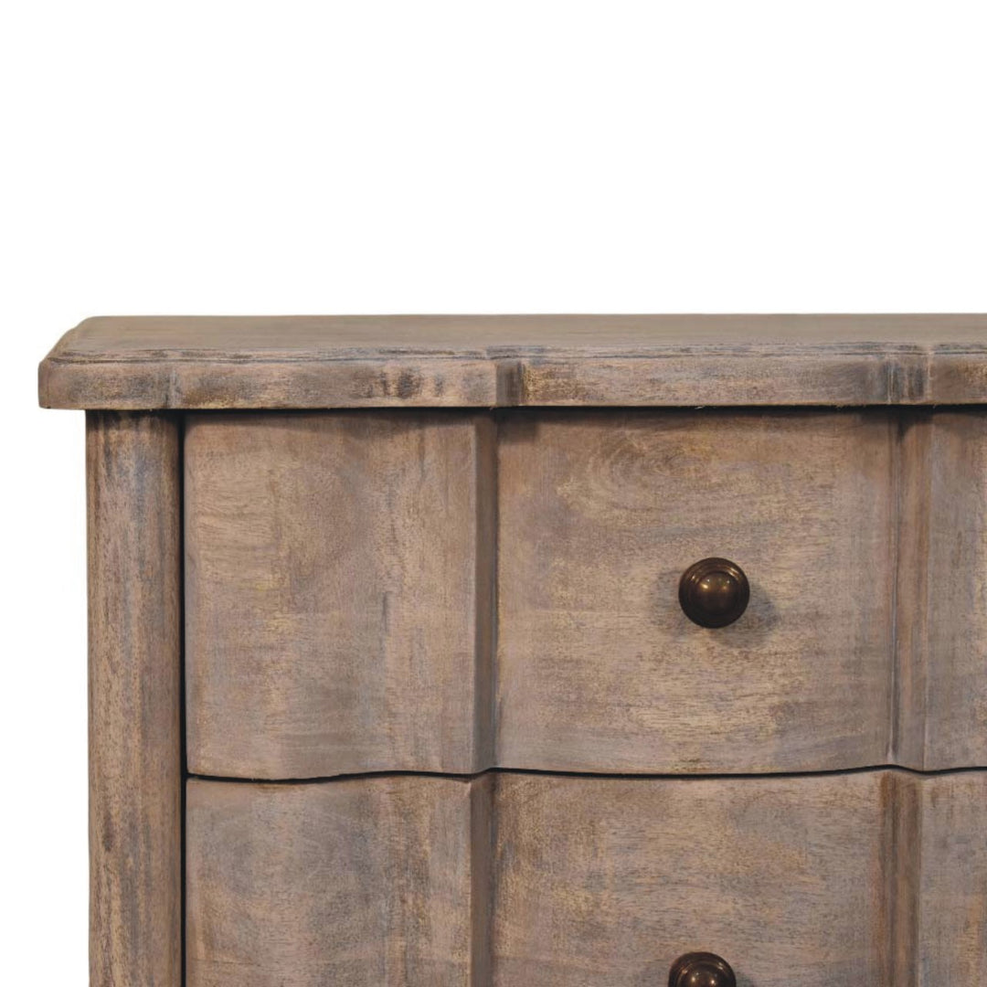 Solid Wood Beaumont Curved Nightstand,Grey,3-Drawers