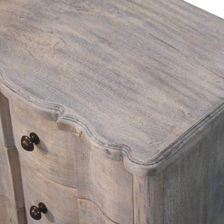 Solid Wood Beaumont Curved Nightstand,Grey,3-Drawers