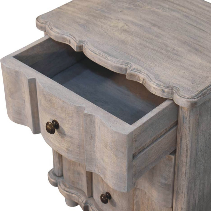 Solid Wood Beaumont Curved Nightstand,Grey,3-Drawers