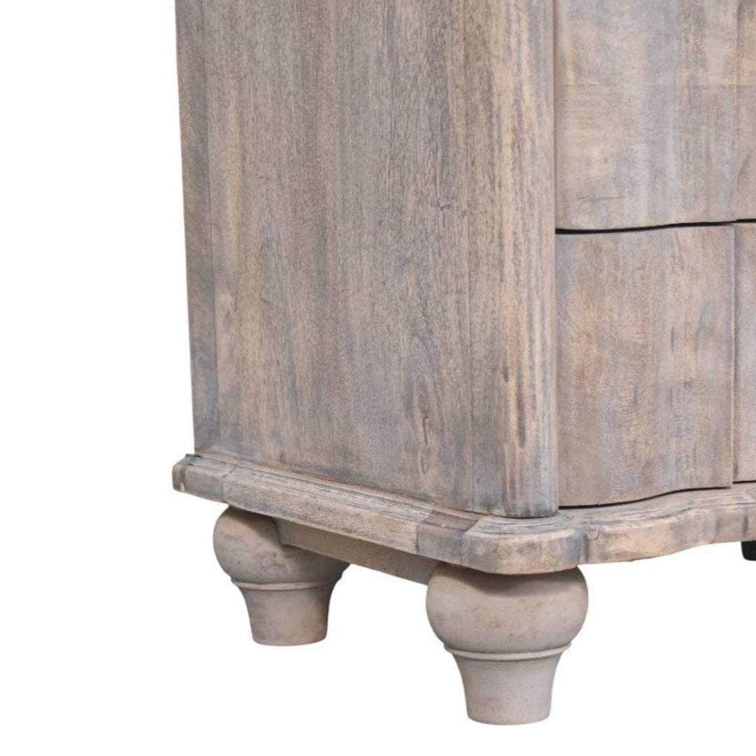 Solid Wood Beaumont Curved Nightstand,Grey,3-Drawers